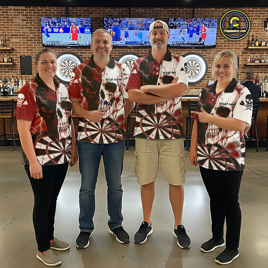 White & Red Skull Dartboard Custom Men Dart Quarter-Zip Shirt Retro Grunge Dart League Jerseys NYN2083