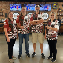 Load image into Gallery viewer, White &amp; Red Skull Dartboard Custom Women Dart Polo Shirt Retro Grunge Dart League Jerseys NYN2083