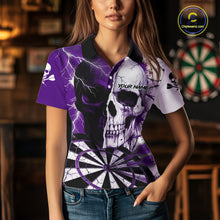 Load image into Gallery viewer, White &amp; Purple Skull Dartboard Custom Women Dart Polo Shirt Retro Grunge Dart League Jerseys NYN2084