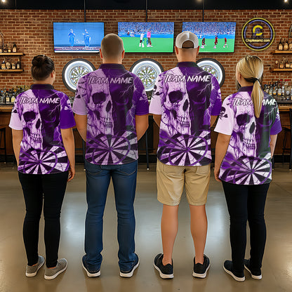 White & Purple Skull Dartboard Custom Men Dart Quarter-Zip Shirt Retro Grunge Dart League Jerseys NYN2084