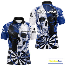 Load image into Gallery viewer, White &amp; Blue Skull Dartboard Custom Men Dart Polo Shirt Retro Grunge Dart League Jerseys NYN2085
