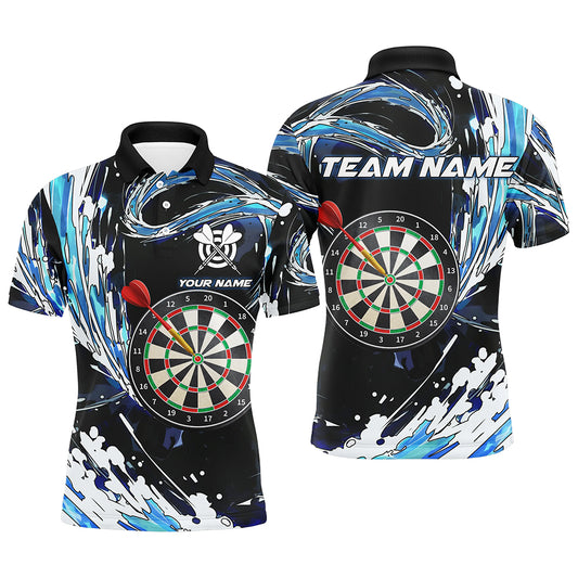 Personalized Blue Waves 3D Dart Board Polo Shirts Custom Dart Shirts For Men Dart Jerseys TDM1188