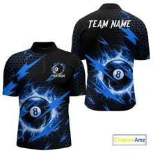 Load image into Gallery viewer, Blue 8 Ball Pool Thunder Lightning Storm Men's Billiard Shirt Custom Billiard Jersey Polo &amp; 1/4 Zip TDM3832