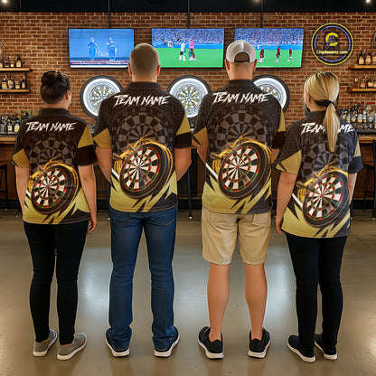 Black And Gold Dartboard Wolf Darts Shirt For Men Custom Darts Jersey Team Polo & 1/4 Zip TDM6470