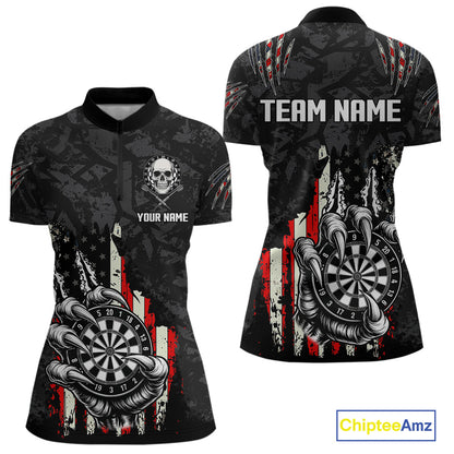 Funny Claw Tearing US Flag Darts Shirt For Women Custom Patriotic Skull Darts Team Jerseys TDM4503