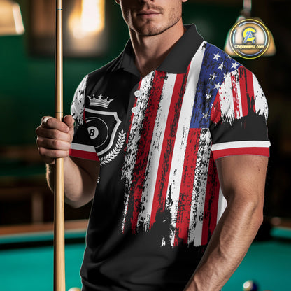 Personalized Grunge American Flag 9 Ball Pool Team Shirt For Men Custom Patriotic Billiard Shirts TDM4734