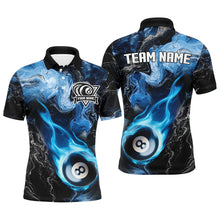 Load image into Gallery viewer, Blue 8 Ball Pool Fire Flame Abstract Pattern Custom Billiard Shirts For Men, Billiard Team Jerseys TDM2667