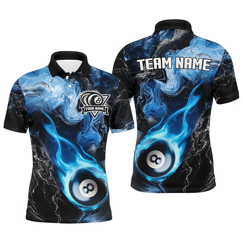 Blue 8 Ball Pool Fire Flame Abstract Pattern Custom Billiard Shirts For Men, Billiard Team Jerseys TDM2667