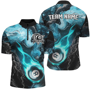 Turquoise 8 Ball Pool Fire Flame Abstract Pattern Custom Men Billiard Shirts, Billiard Team Jerseys TDM2669