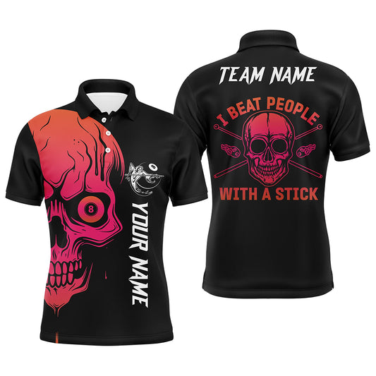 Custom Pink Skull Billiard I Beat People With A Stick Personalized Name Polo Shirts For Men TDM0687