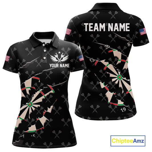 Personalized Scratch Darts Shirt For Women Custom Darts Jersey Team Polo & Quarter Zip |Black TDM5868