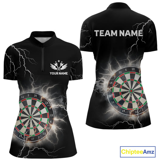 Custom Dartboard Thunder Lightning Dart Shirts For Women | Darts Polo & 1/4 Zip Team Jerseys TDM3961