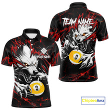 Load image into Gallery viewer, Personalized 9 Ball Pool Wolf Billiard Shirts For Men, Billiard Team Jersey Polo &amp; 1/4 Zip |Red TDM4505