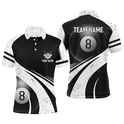 Personalized 8 Ball Billiard White Black 3D Polo Shirts For Men, Custom Pool Billiard Balls Jerseys VHM0170