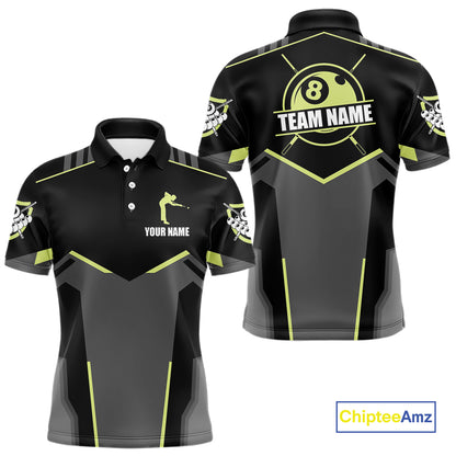 Billiard Jerseys For Men Custom Polo & 1/4 Zip Billiard Shirt, Team Pooler Short Sleeve|Green Neon TDM4741