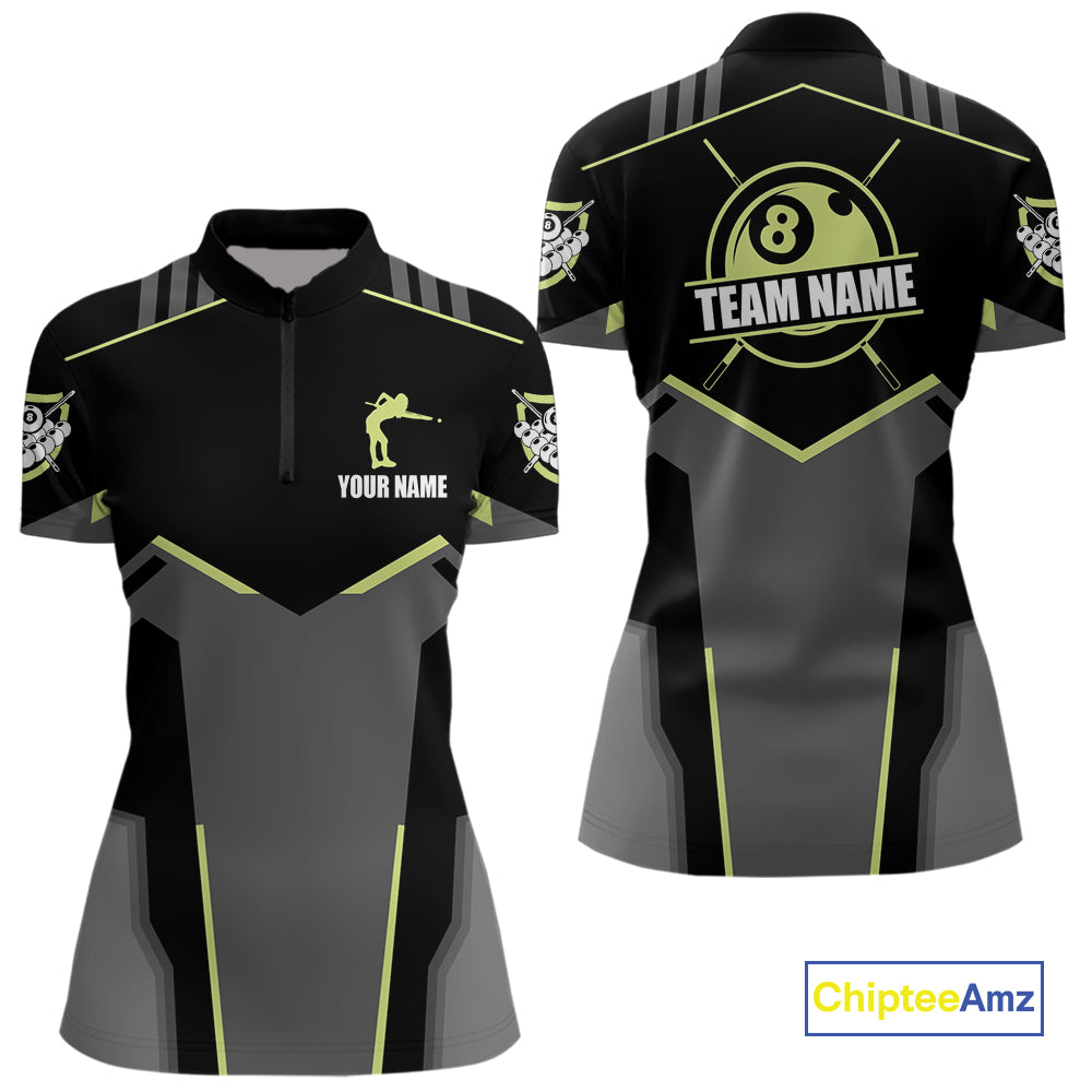 Billiard Jerseys For Women Custom Polo & 1/4 Zip Billiard Shirt, Team Pooler Short Sleeve|Green Neon TDM4741