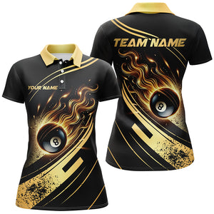 Personalized Black Golden 8 Ball Pool Fire Billiard Shirts For Women Team League Billiard Jerseys TDM2913