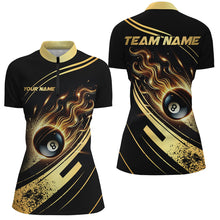 Load image into Gallery viewer, Personalized Black Golden 8 Ball Pool Fire Billiard Shirts For Women Team League Billiard Jerseys TDM2913