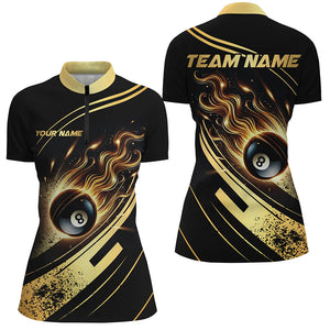 Personalized Black Golden 8 Ball Pool Fire Billiard Shirts For Women Team League Billiard Jerseys TDM2913