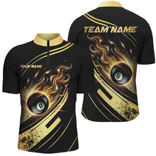 Load image into Gallery viewer, Personalized Black Golden 8 Ball Pool Fire Billiard Shirts For Men Team League Billiard Jerseys TDM2913