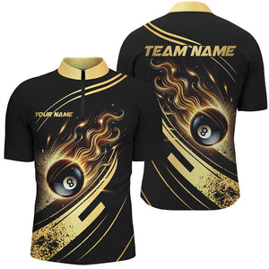 Personalized Black Golden 8 Ball Pool Fire Billiard Shirts For Men Team League Billiard Jerseys TDM2913