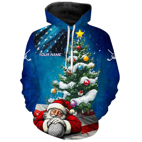 American Flag Christmas Golf Hoodie Custom Santa Golfter Christmas Pine Tree Funny Hoodie Golf Shirts TDM3160