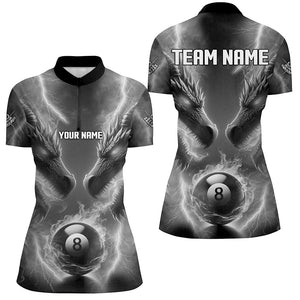 Custom Grey Lightning 3D Dragon 8 Ball Pool Billiard Shirts For Women, Team League Billiard Jerseys TDM2673