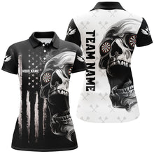 Load image into Gallery viewer, Black White Retro US Flag Skull Darts Polo &amp; Quarter Zip Custom Darts Shirts For Women Darts Jerseys TDM2679