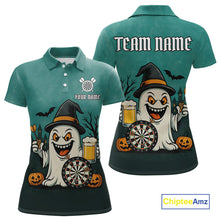 Load image into Gallery viewer, Custom Darts Shirt Halloween Ghostly Beer Polo &amp; 1/4 Zip For Women, Funny Darts Jersey, Darts Gifts TDM4946
