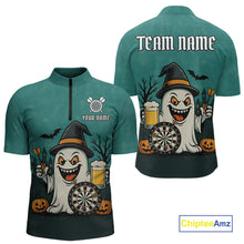 Load image into Gallery viewer, Custom Darts Shirt Halloween Ghostly Beer Polo &amp; 1/4 Zip For Men, Funny Darts Jersey, Darts Gifts TDM4946