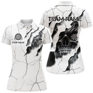 Personalized Skull White Grunge Darts Polo And Quarter-Zip Shirts For Women Custom Dart Team Jerseys TDM2922