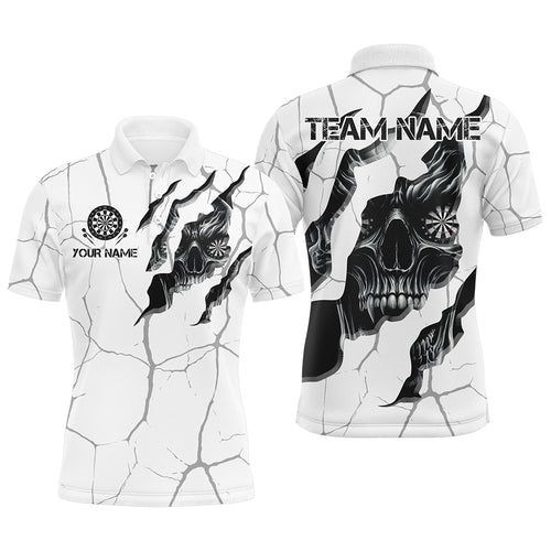 Personalized Skull White Grunge Darts Polo And Quarter-Zip Shirts For Men Custom Dart Team Jerseys TDM2922