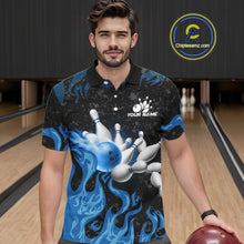 Load image into Gallery viewer, Blue Flaming Bowling Jersey For Men Custom Fire Bowling Pin Team Jersey Polo &amp; Quarter Zip Shirts TDM6267