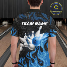 Load image into Gallery viewer, Blue Flaming Bowling Jersey For Men Custom Fire Bowling Pin Team Jersey Polo &amp; Quarter Zip Shirts TDM6267