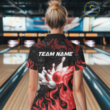 Load image into Gallery viewer, Red Flaming Bowling Jersey For Women Custom Fire Bowling Pin Team Jersey Polo &amp; Quarter Zip Shirts TDM6268