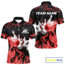 Load image into Gallery viewer, Red Flaming Bowling Jersey For Men Custom Fire Bowling Pin Team Jersey Polo &amp; Quarter Zip Shirts TDM6268