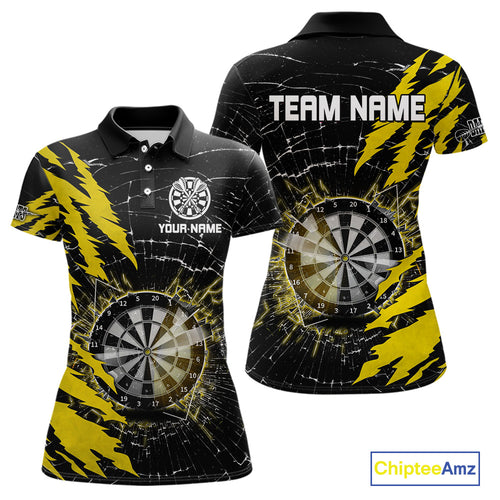 Yellow Black Darts Board Break Glass Custom Dart Shirts For Women, Darts Team Shirts Dart Jersey TDM4523