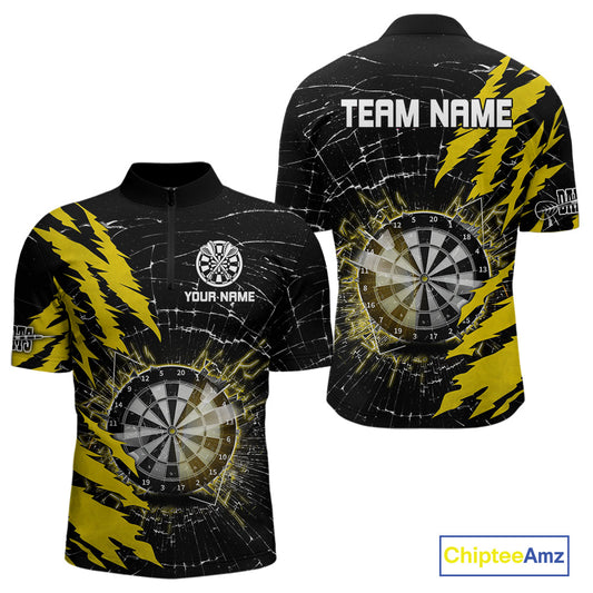 Yellow Black Darts Board Break Glass Custom Dart Shirts For Men, Darts Team Shirts Dart Jersey TDM4523