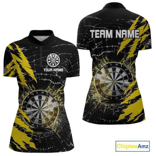 Yellow Black Darts Board Break Glass Custom Dart Shirts For Women, Darts Team Shirts Dart Jersey TDM4523