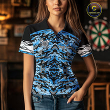 Load image into Gallery viewer, Blue Grunge Camo Funny US Flag Arrows Darts Shirt For Women Custom Darts Jersey Team Shirts TDM4524