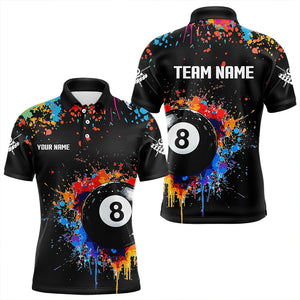 Funny 8 Ball Pool Colorful Paint Splash Custom Billiard Shirt For Men, Billiard Team Jersey | Black TDM3377