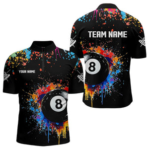 Funny 8 Ball Pool Colorful Paint Splash Custom Billiard Shirt For Men, Billiard Team Jersey | Black TDM3377