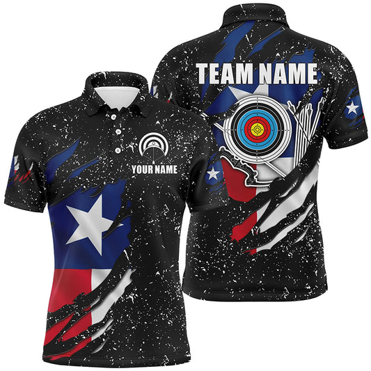 Grunge Texas Flag Target Archery Sets Men Polo Shirts Custom Patriotic Archery Jersey Attire TDM1386