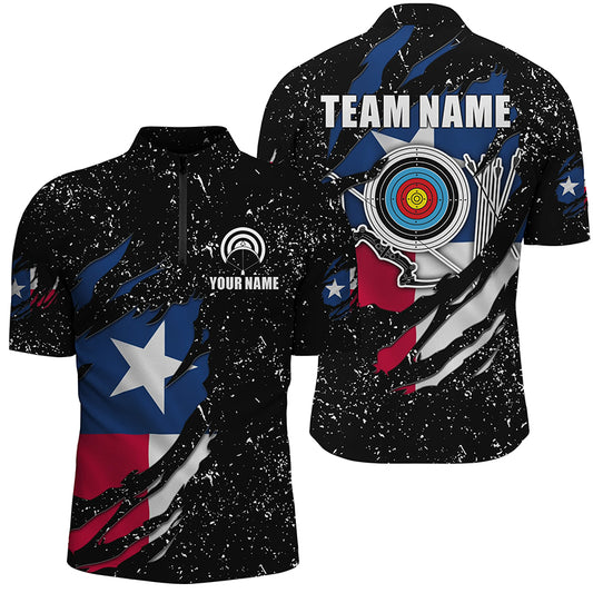 Grunge Texas Flag Archery Sets Men Quarter-Zip Shirts Custom Patriotic Archery Jersey TDM1386