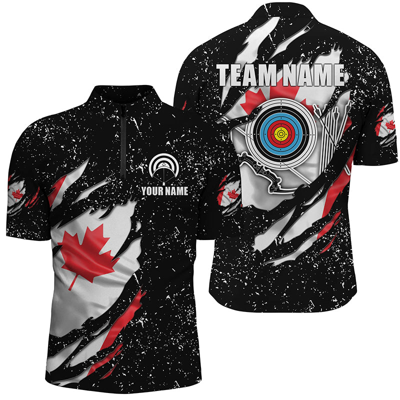 Grunge Canada Flag Archery Sets Men Quarter-Zip Shirts Custom Patriotic Archery Jersey TDM1387