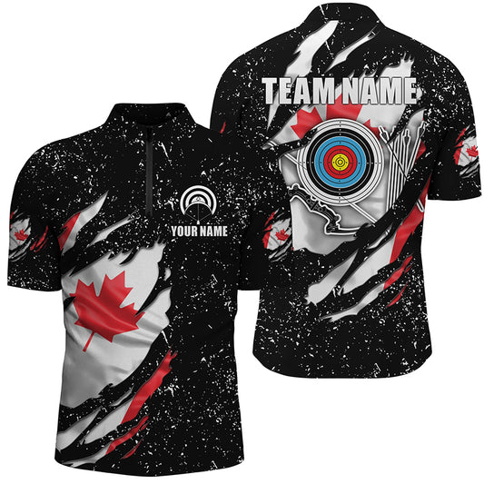 Grunge Canada Flag Archery Sets Men Quarter-Zip Shirts Custom Patriotic Archery Jersey TDM1387