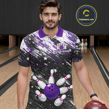 Load image into Gallery viewer, Personalized Grunge Bowling Shirt For Men Custom Bowling Polo &amp; 1/4 Zip, Bowling Uniform |Purple TDM6274