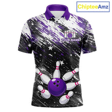 Load image into Gallery viewer, Personalized Grunge Bowling Shirt For Men Custom Bowling Polo &amp; 1/4 Zip, Bowling Uniform |Purple TDM6274