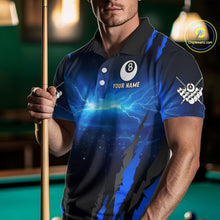 Load image into Gallery viewer, Personalized Thunder Lightning Cobra Snake Men Billiard Shirts, 8 Ball Billiard Team Jerseys |Blue TDM2680