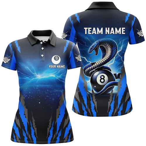 Personalized Thunder Lightning Cobra Snake Women Billiard Shirts, 8 Ball Billiard Team Jerseys |Blue TDM2680